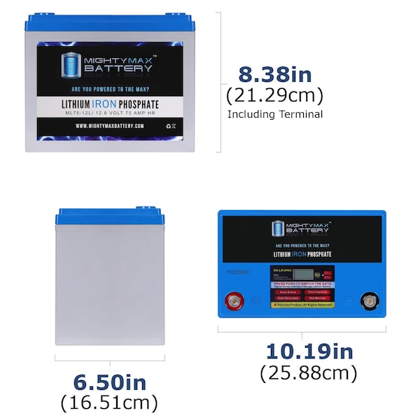 12V 75AH Lithium Replacement Battery Compatible With Redman Chief 1072RX - 2PK